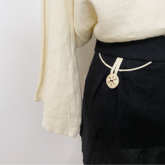 MISS PATINA VINTAGE 100% LINEN CREAM NAVY SCALLOPED SHIFT DRESS - S/P - Picture 6 of 11